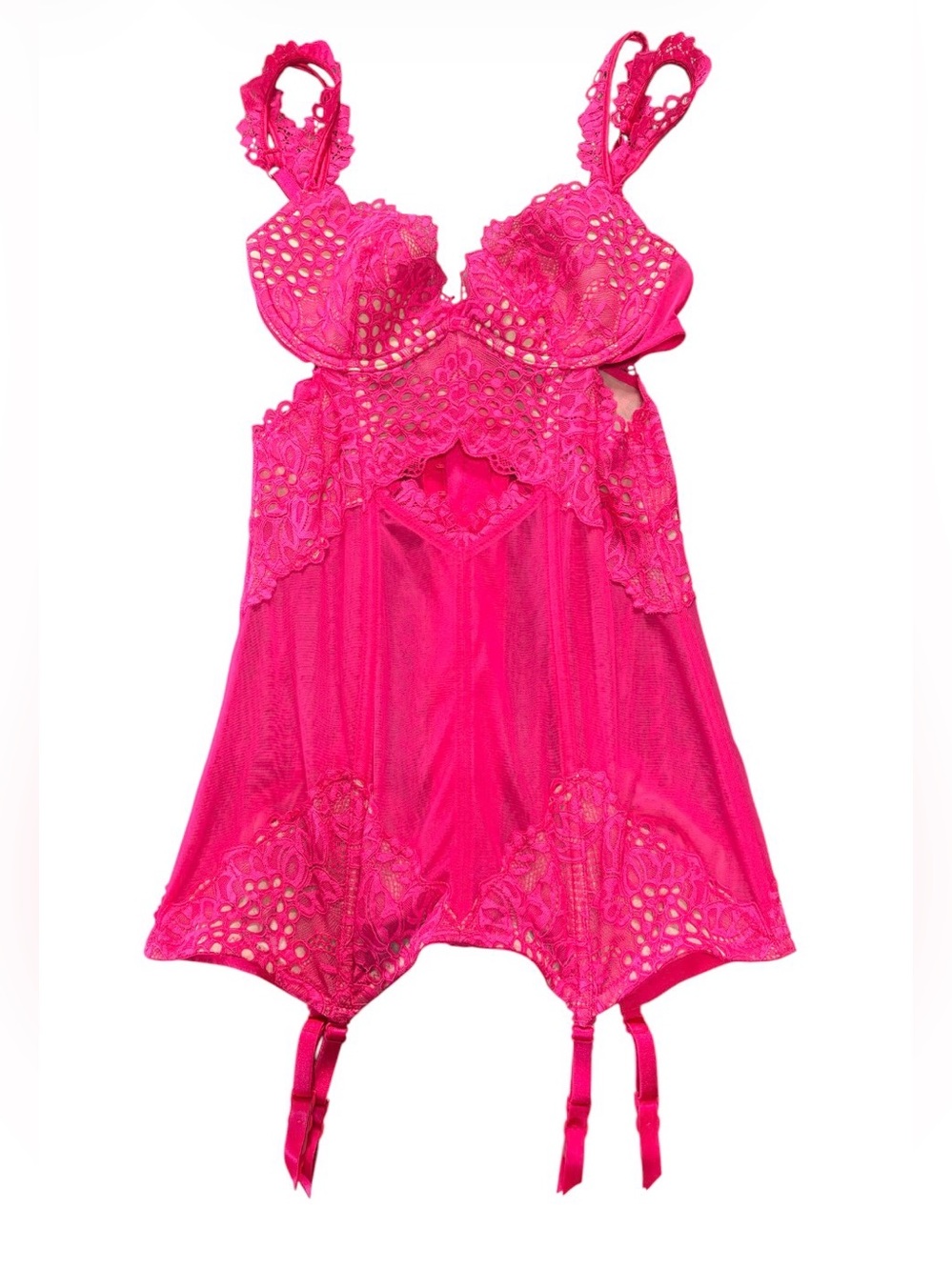 Victoria’s Secret Hot Pink Lace Garter Bustier Corset Slip Sz 34B NWT